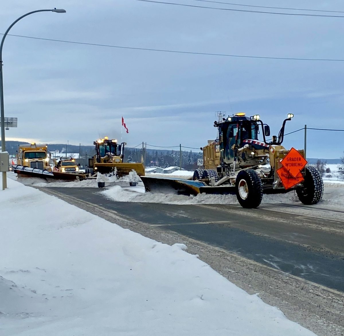 Dawson Road Maintenance Plowing Highway 97 in Fort St. John, North Peace of British Columbia