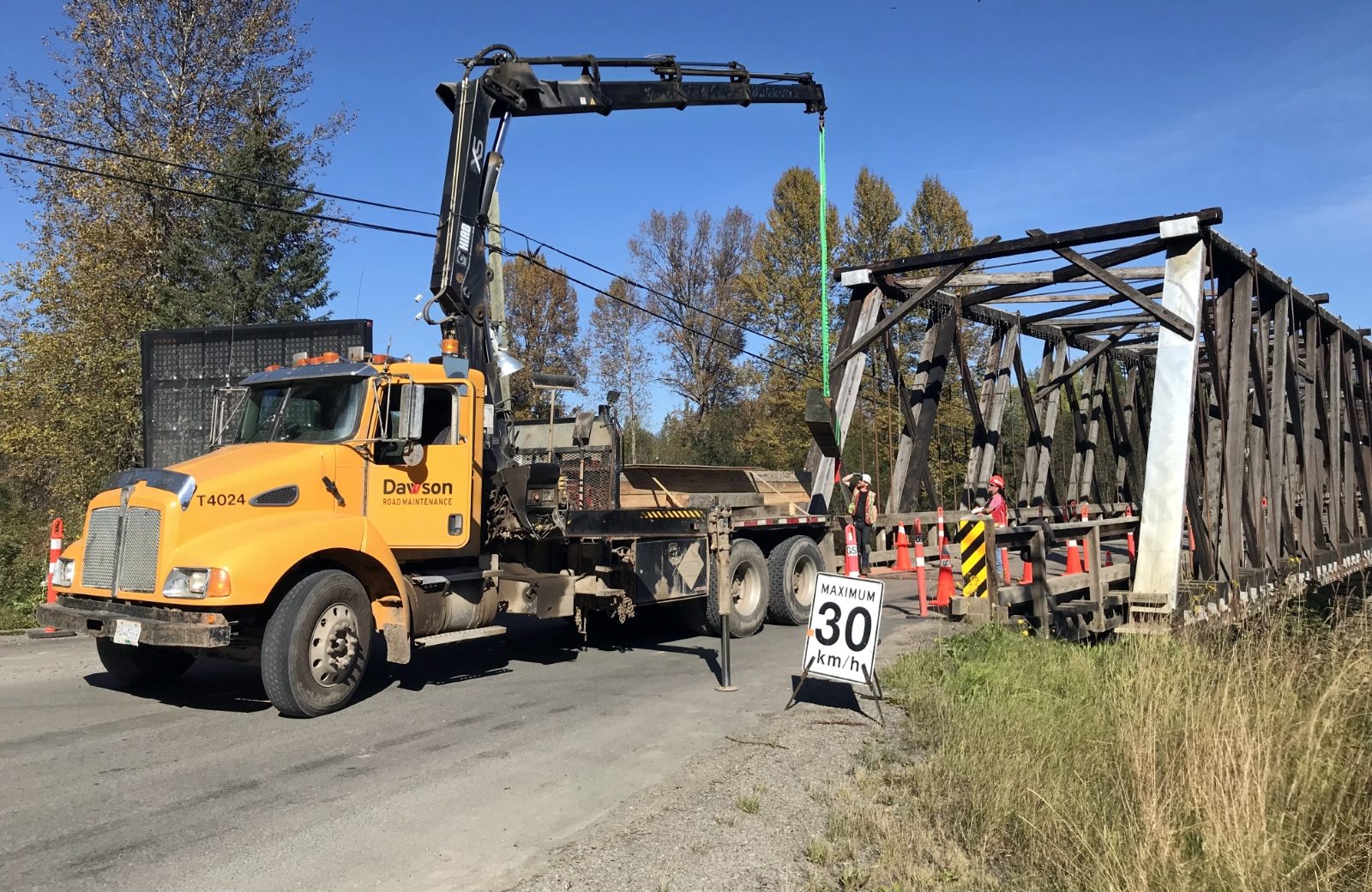 Dawson Road Maintenance doing bridge maintenance on Kispiox bridge